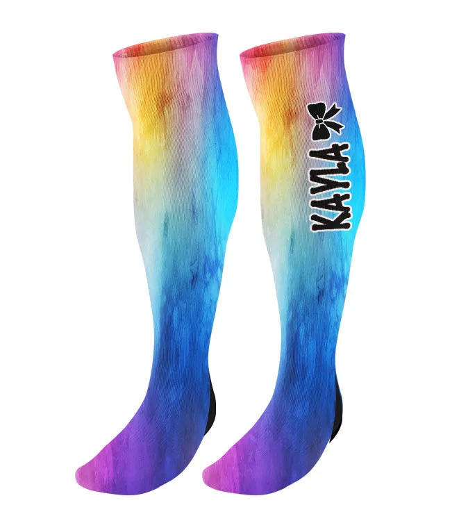 Personalized Cheer Bow Knee High Socks - Watercolor Background