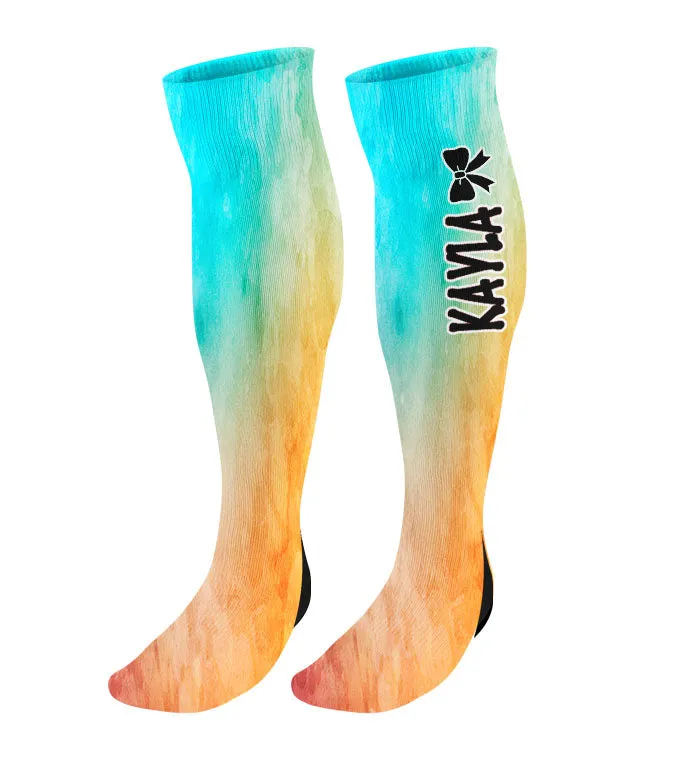 Personalized Cheer Bow Knee High Socks - Watercolor Background