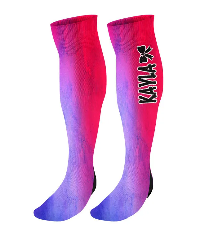 Personalized Cheer Bow Knee High Socks - Watercolor Background