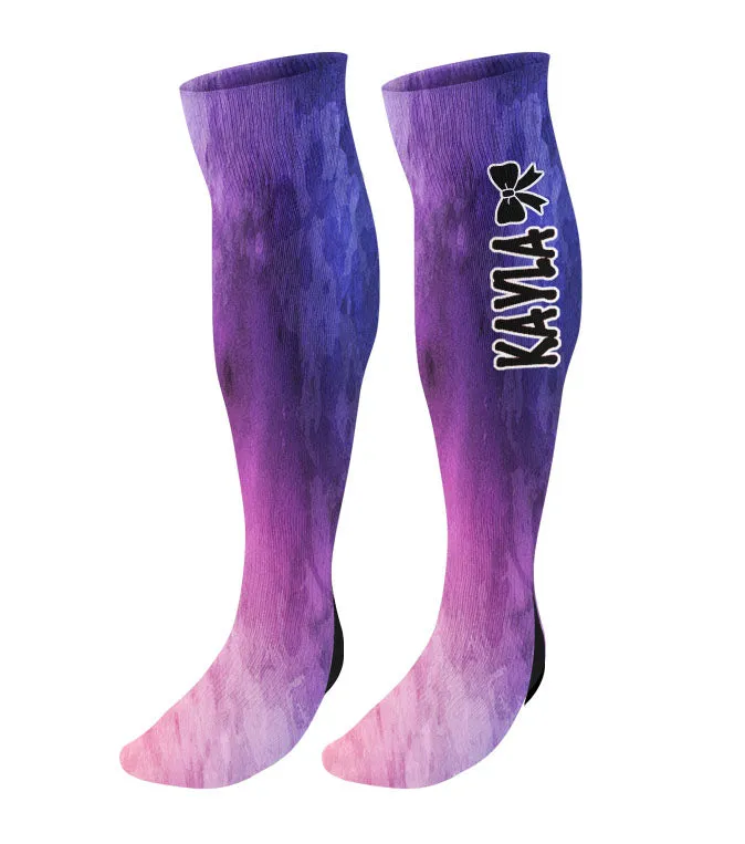 Personalized Cheer Bow Knee High Socks - Watercolor Background