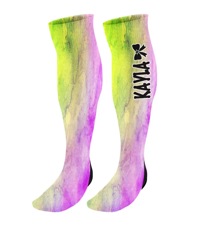 Personalized Cheer Bow Knee High Socks - Watercolor Background