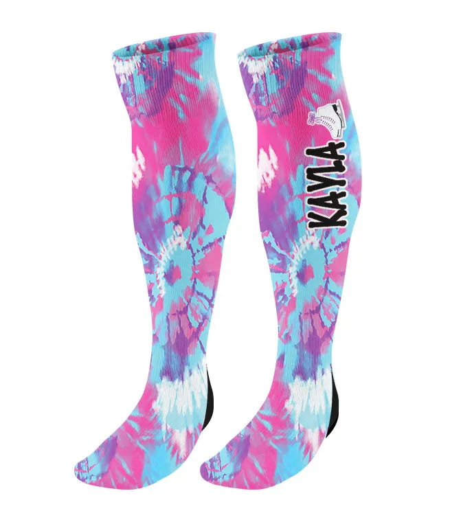 Personalized Figure Skating Knee High Socks - Tie Dye Background