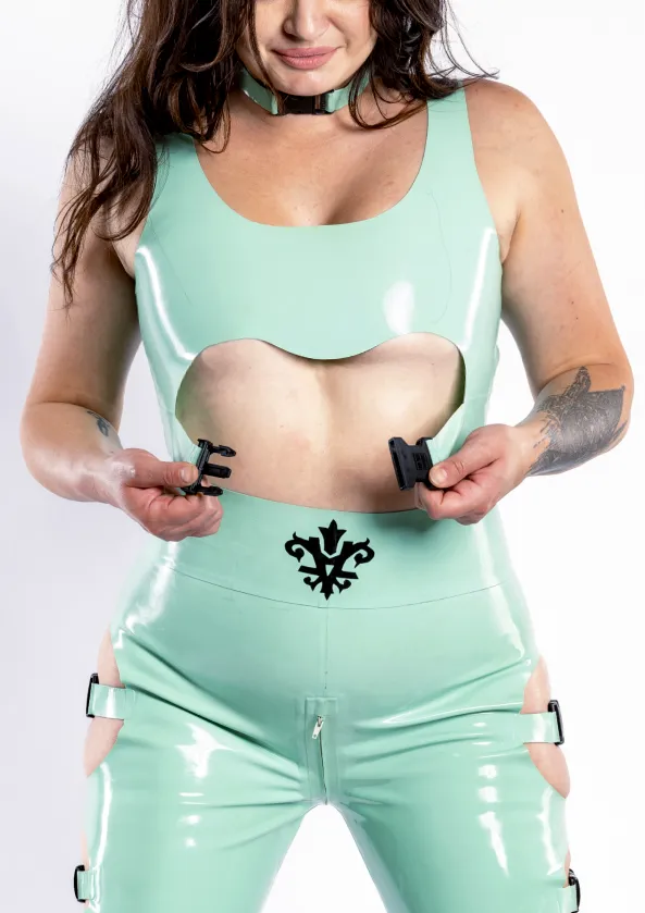 "Serena" Latex Sport Crop Top Bra with Buckle Straps