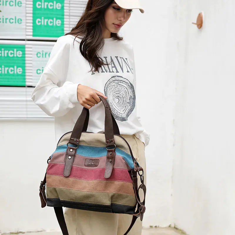 Striped patchwork canvas bag