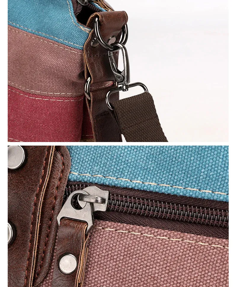 Striped patchwork canvas bag