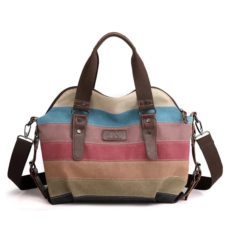 Striped patchwork canvas bag