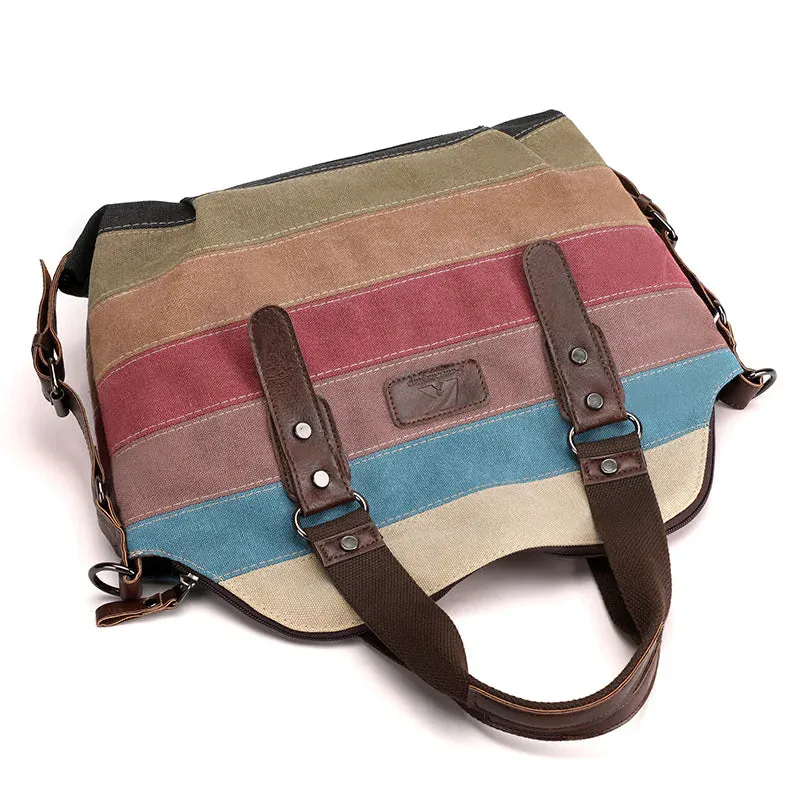 Striped patchwork canvas bag