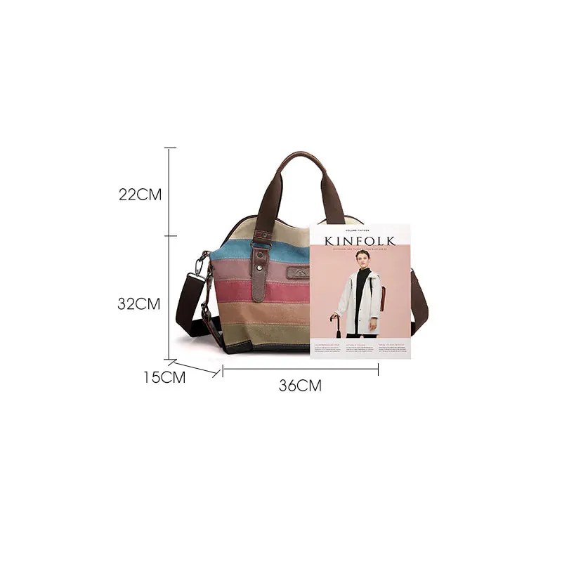 Striped patchwork canvas bag