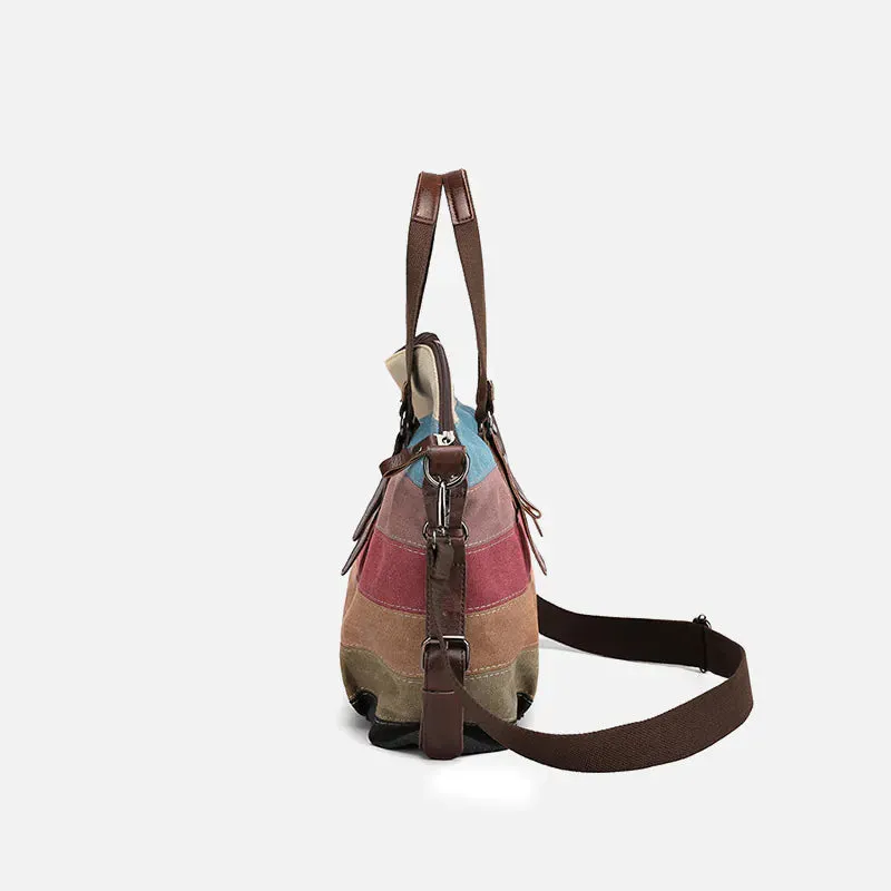 Striped patchwork canvas bag