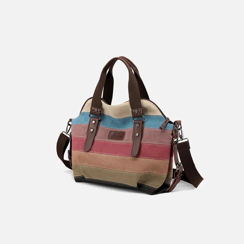Striped patchwork canvas bag