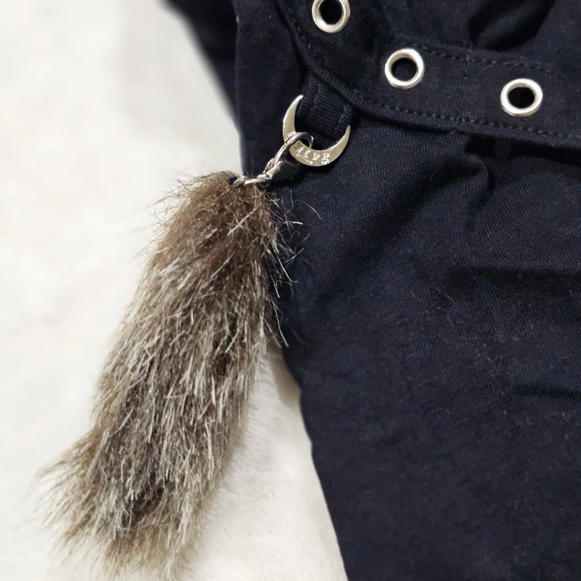 Tail Pin Arm Warmers | Black Brown Fingerless Gloves Grommet Straps Safety Pins Good Luck Tail