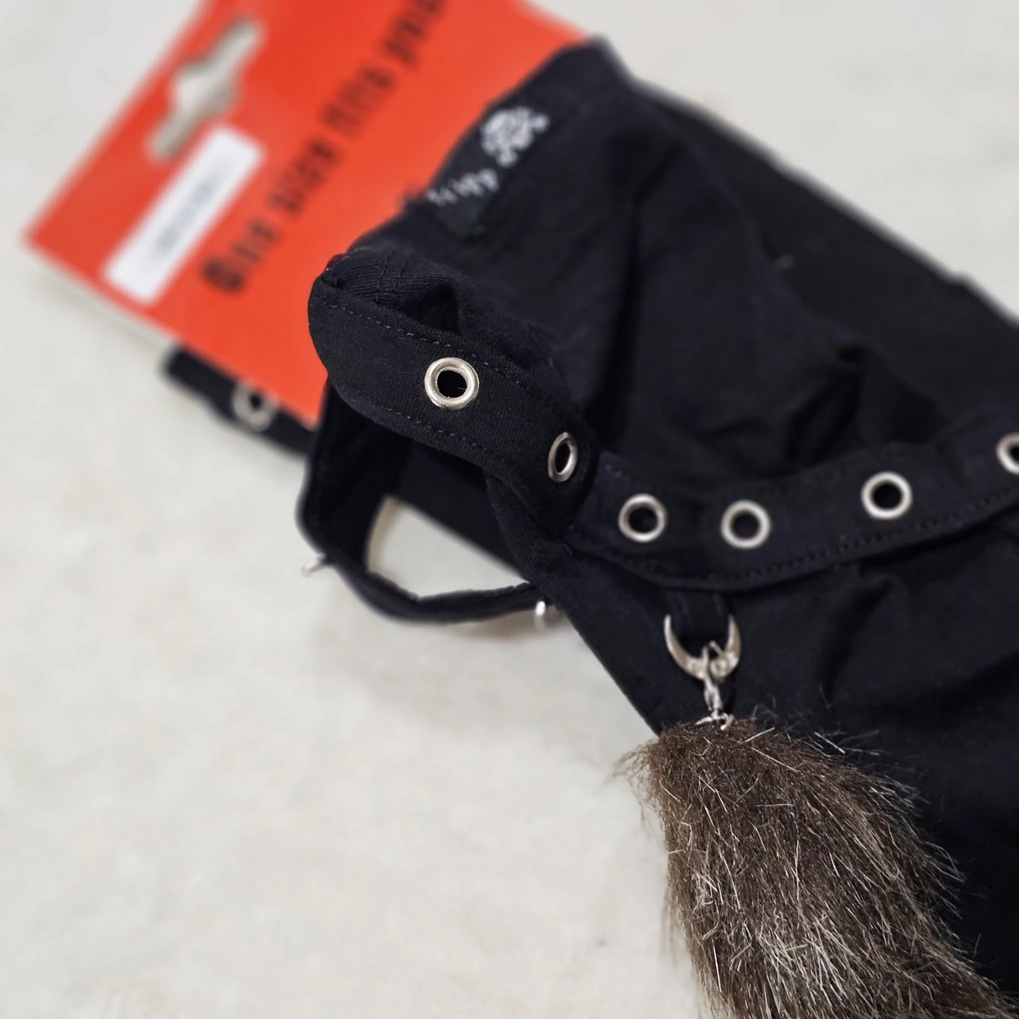 Tail Pin Arm Warmers | Black Brown Fingerless Gloves Grommet Straps Safety Pins Good Luck Tail