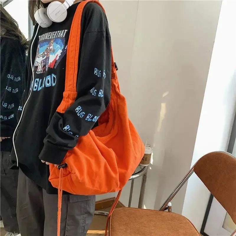 UAKISS  -  2024 Crossbody Bags for Women High-capacity Korean Simple Preppy Chic Solid Shoulder Handbags  New Casual Fashion Y2k Canvas Bag