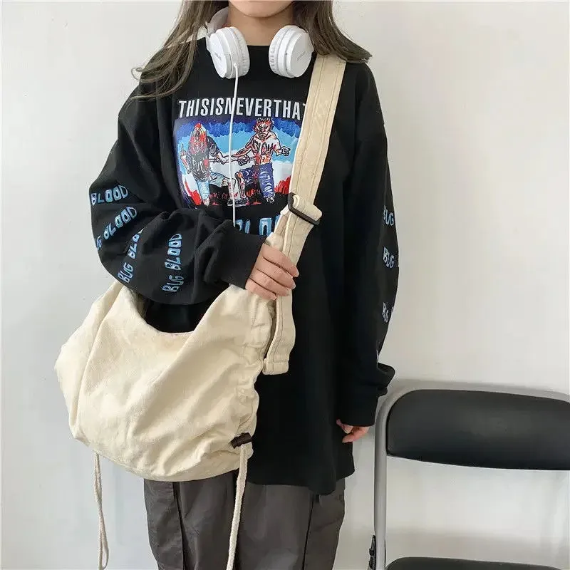 UAKISS  -  2024 Crossbody Bags for Women High-capacity Korean Simple Preppy Chic Solid Shoulder Handbags  New Casual Fashion Y2k Canvas Bag