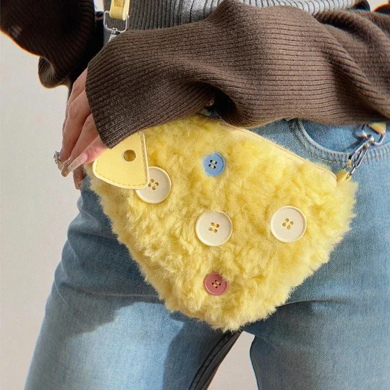 UAKISS  -  Faux Fur Chic Women Fashion Shoulder Bag Kawaii Cute Button Fluffy Handbags Casual Y2k Aesthetic Girls Cell Phone Crossbody Bags