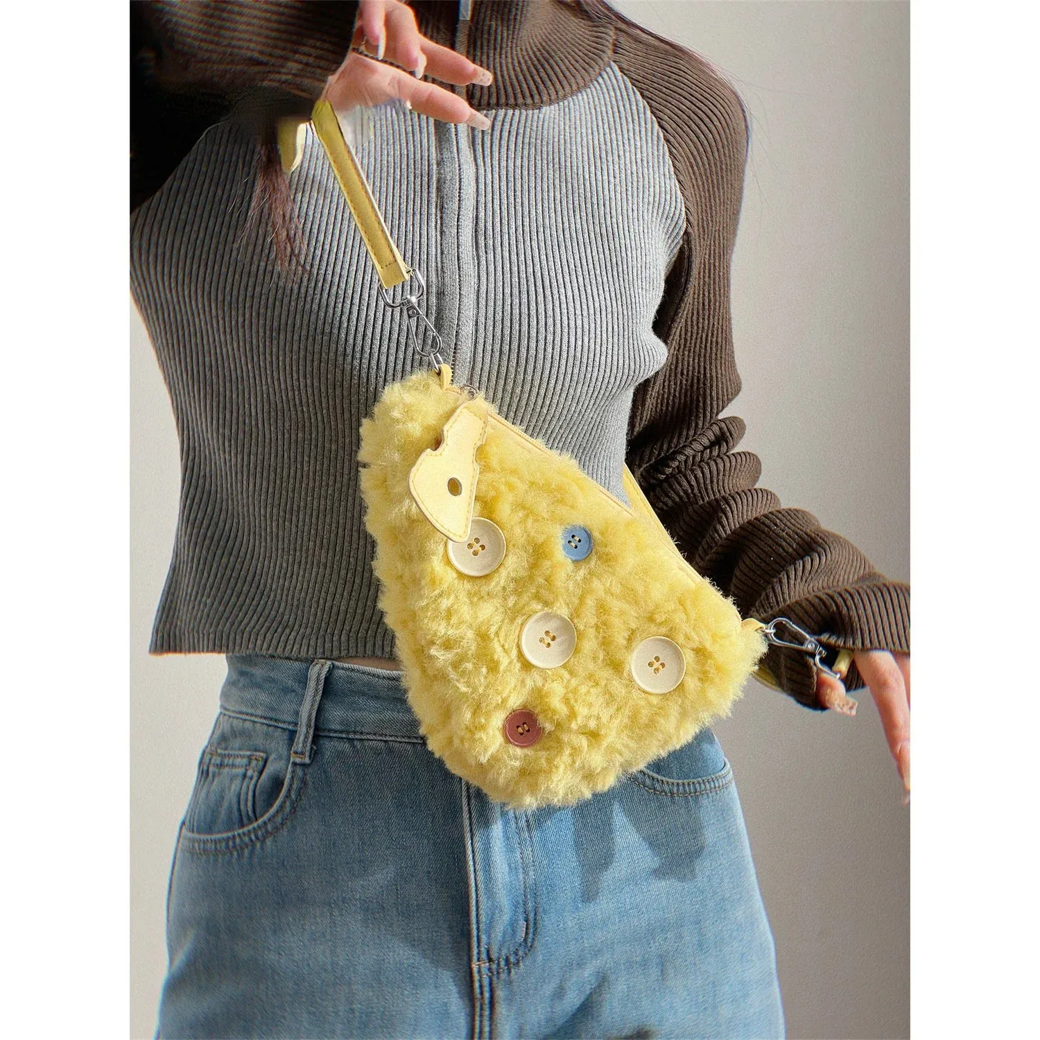 UAKISS  -  Faux Fur Chic Women Fashion Shoulder Bag Kawaii Cute Button Fluffy Handbags Casual Y2k Aesthetic Girls Cell Phone Crossbody Bags