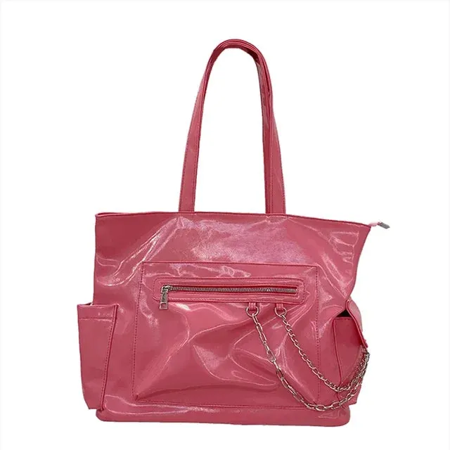 UAKISS  -  High-capacity Office Lady Chic Solid Tote Bags Simple Zipper Chain Underarm Bag Y2k Aesthetic Women All Match Shoulder Handbags