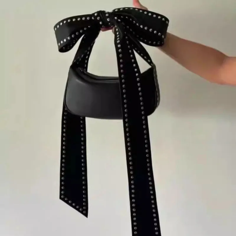 UAKISS  -   Sweet Y2k Aesthetic Punk Bow Rivet Top-Handle Bags Fashion All Match Shoulder Underarm Bag Women Chic Simple Purses and Handbags