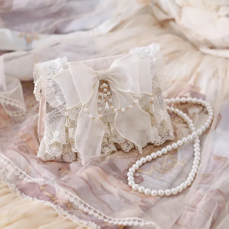 UAKISS  -  Women Tender Lolita Kawaii Bow Crossbody Bag Japanese Ins Girls Sweet Casual Chain Handbags Elegant Fairy Lace Shoulder Bags Y2k