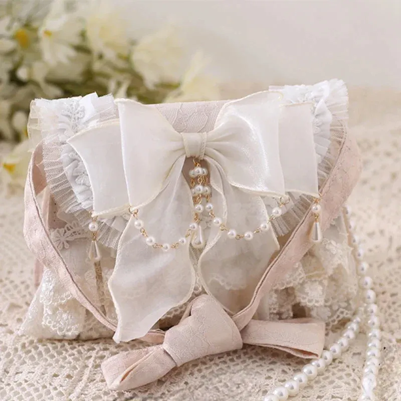 UAKISS  -  Women Tender Lolita Kawaii Bow Crossbody Bag Japanese Ins Girls Sweet Casual Chain Handbags Elegant Fairy Lace Shoulder Bags Y2k