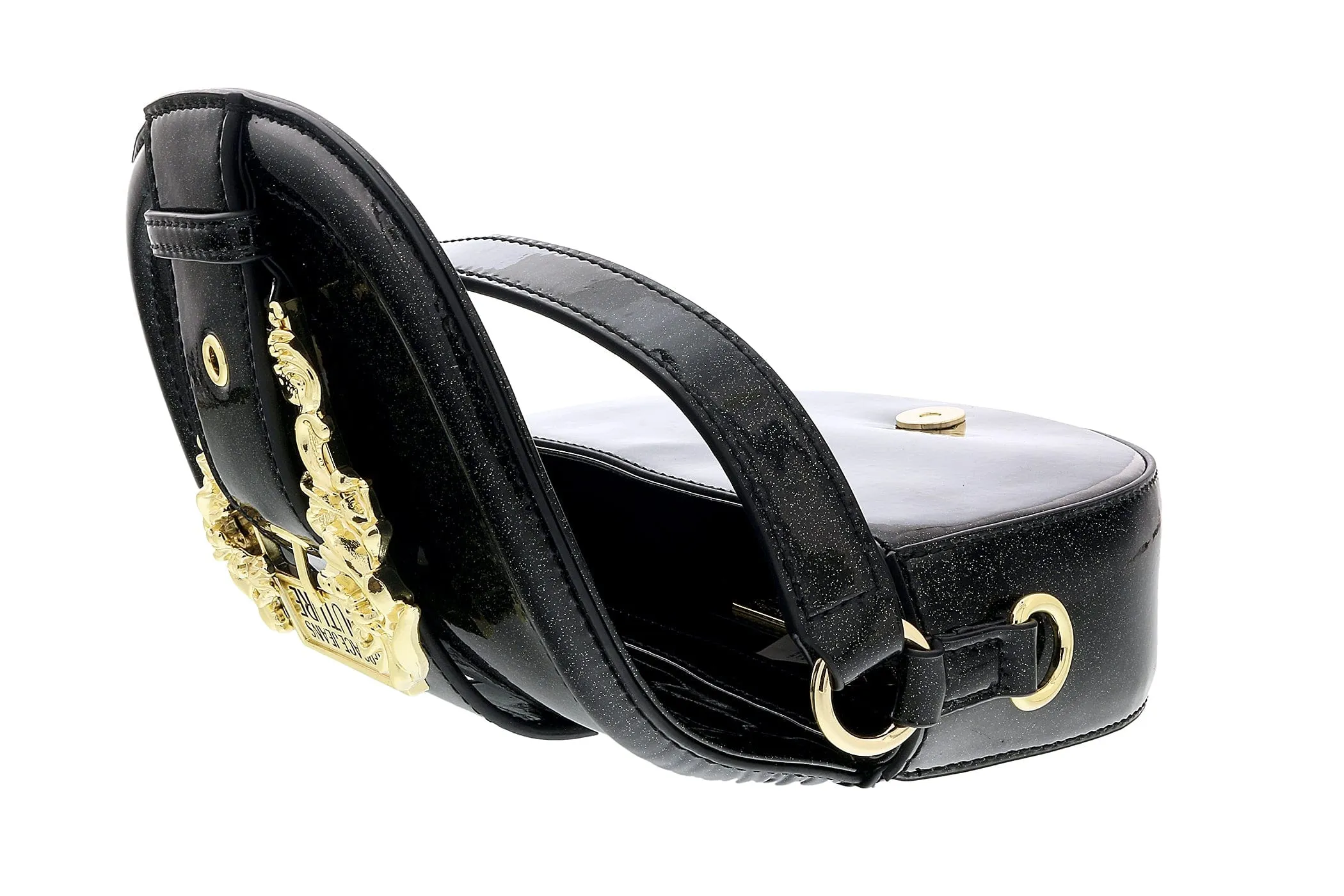 Versace Jeans Couture Black Small Half Moon Baroque Buckle Shoulder Bag