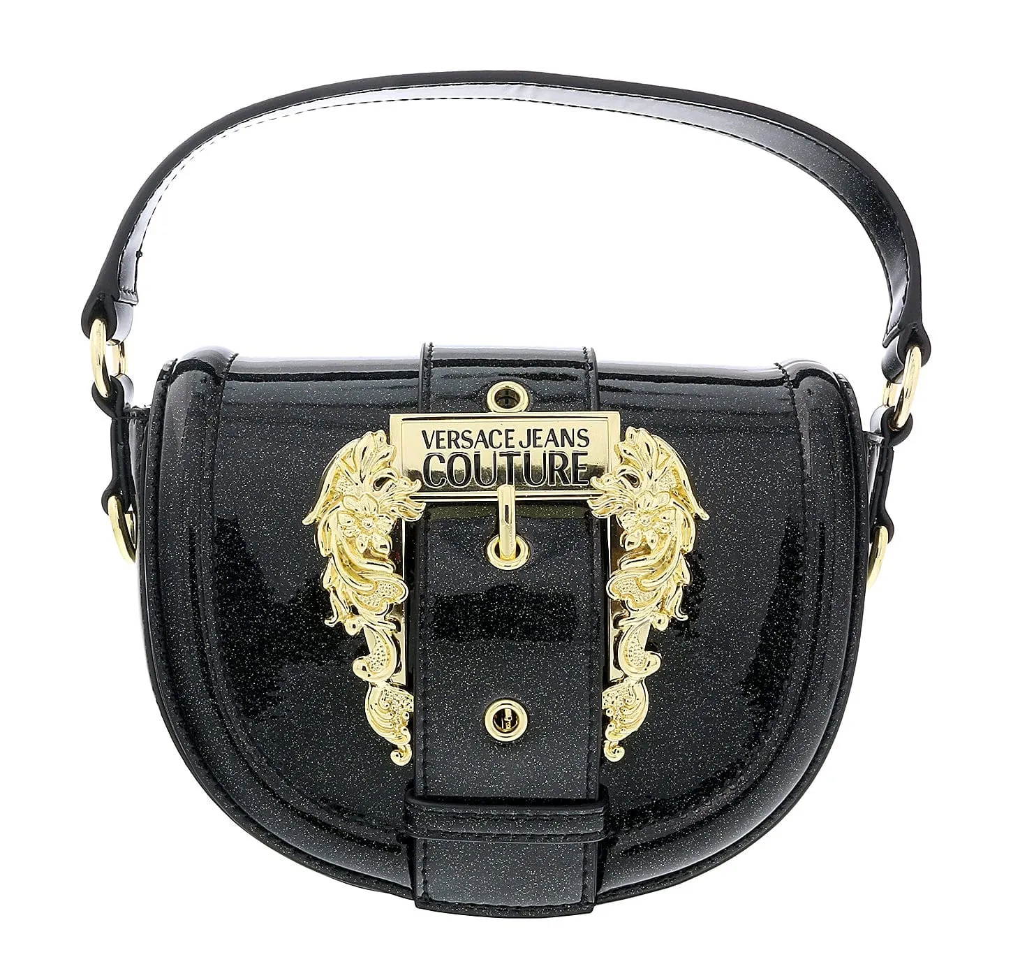 Versace Jeans Couture Black Small Half Moon Baroque Buckle Shoulder Bag