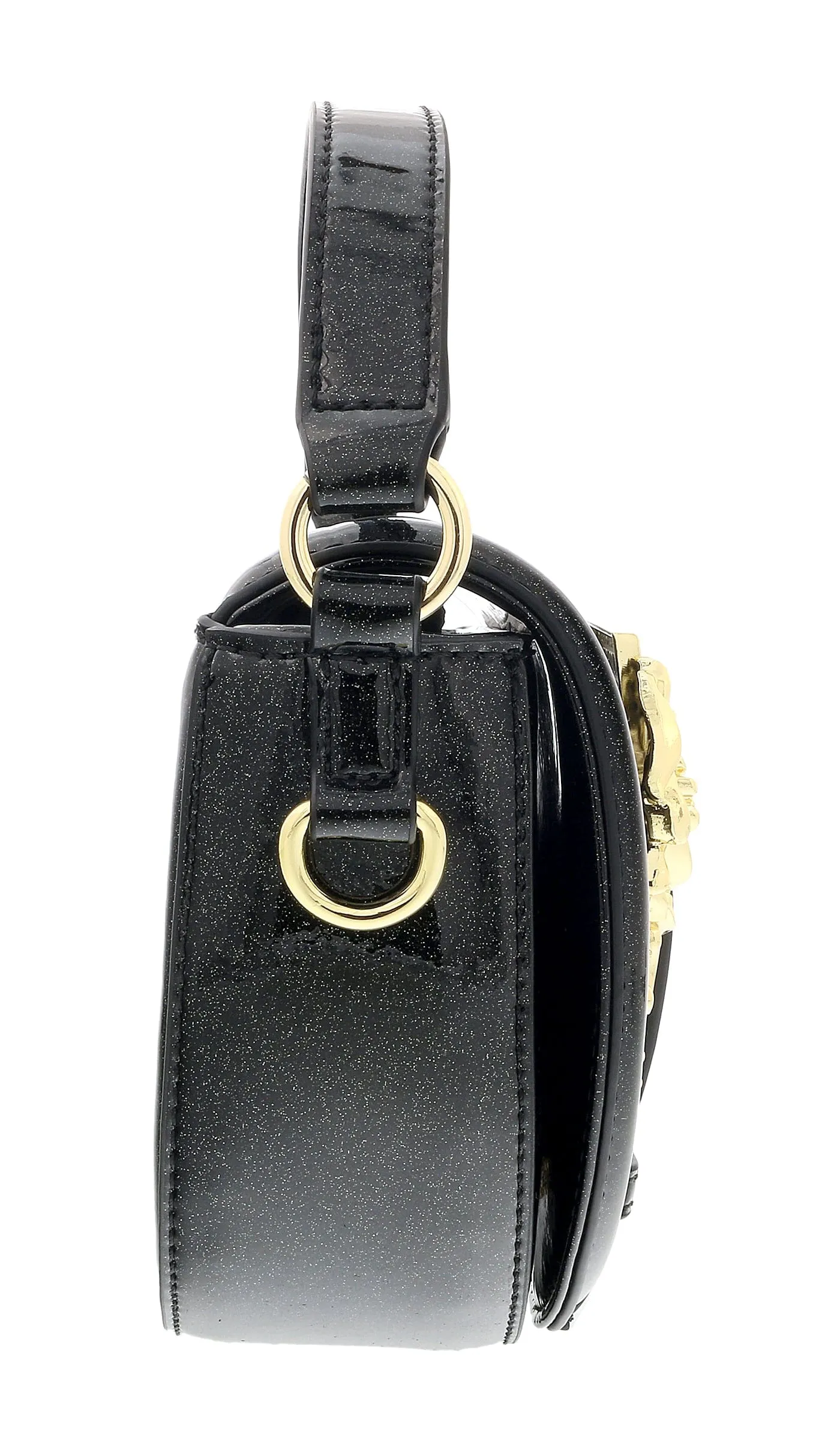 Versace Jeans Couture Black Small Half Moon Baroque Buckle Shoulder Bag