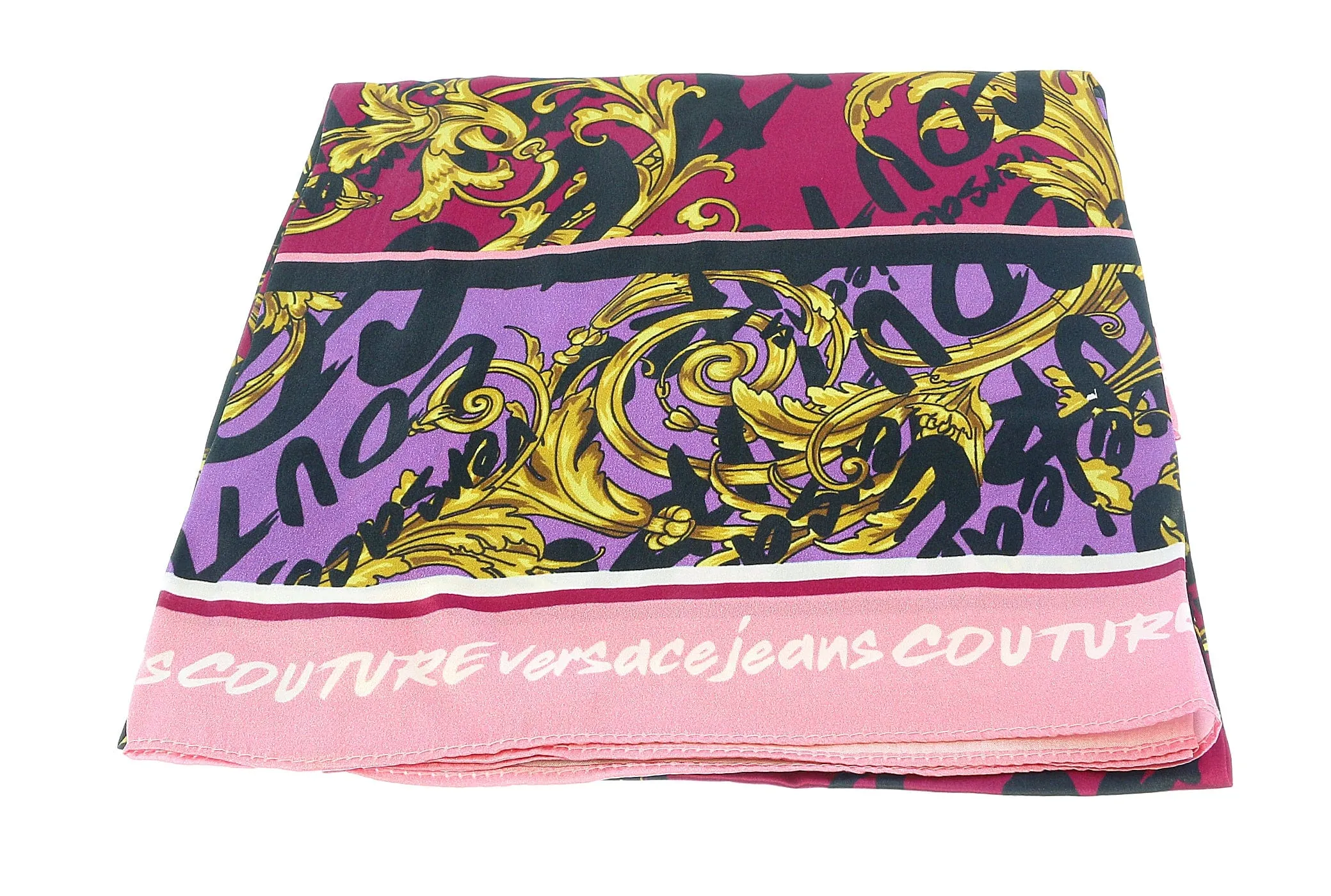 Versace Jeans Couture Black/Pink Baroque Signature Pattern Fashion Scarf